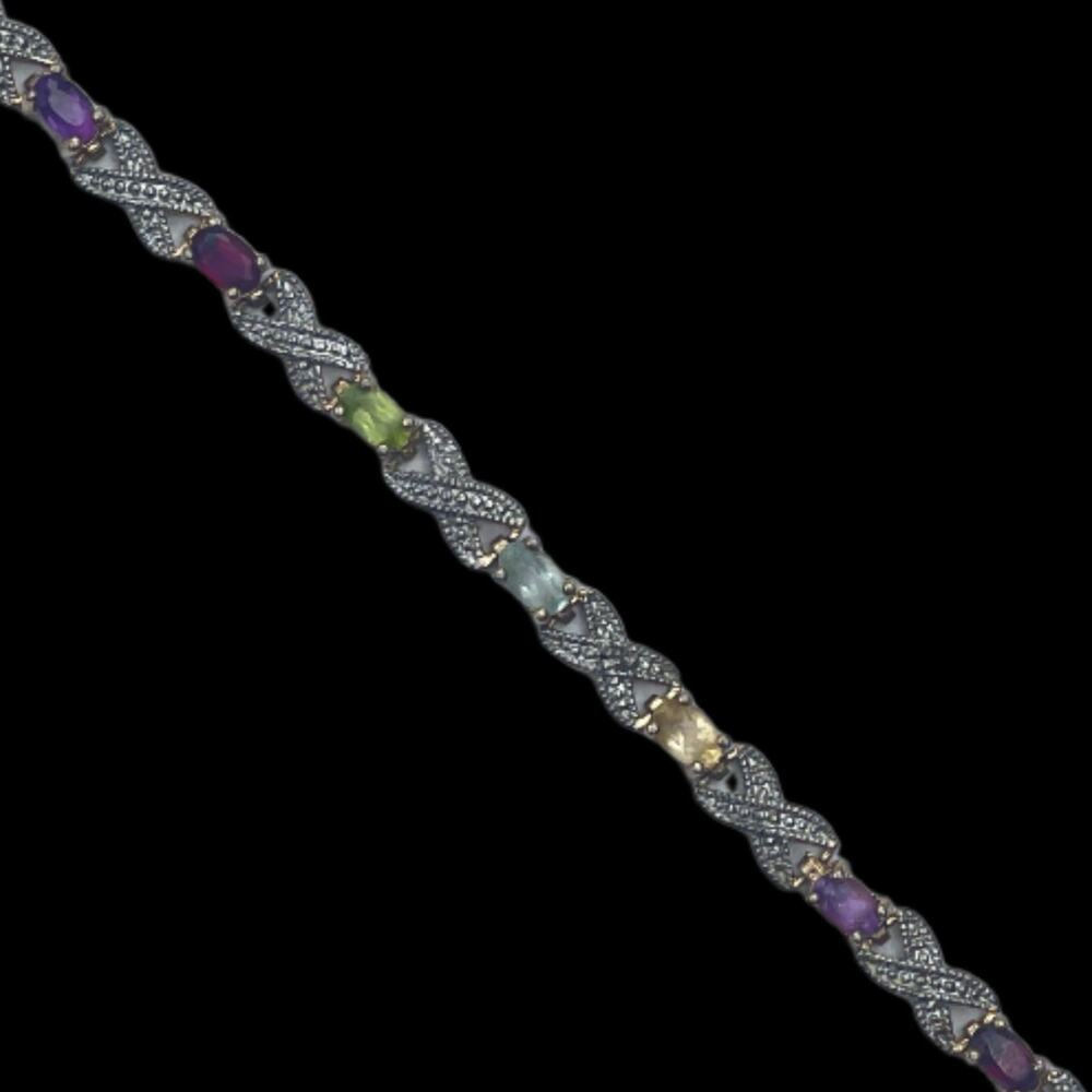 Designer Victoria Townsend Signed Tennis Bracelet Multi Gemstone Sterling Silver
